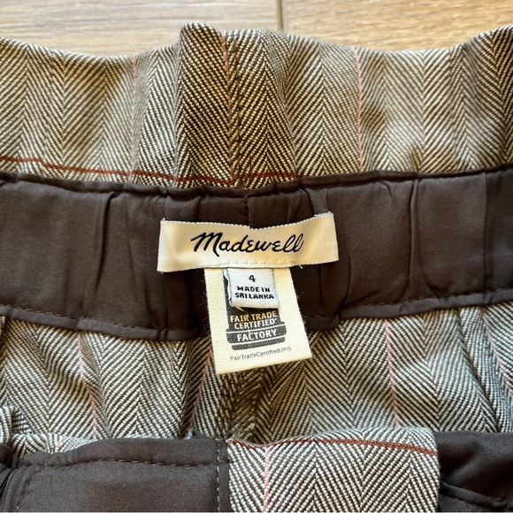 Madewell womens size 4 Paper Bag Pants Glen Plaid tan white tapered elastic - Picture 9 of 12